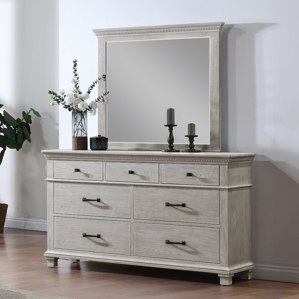 Silver Sands 2-Piece Wood Dresser and Mirror Set in Gray. Picture 2