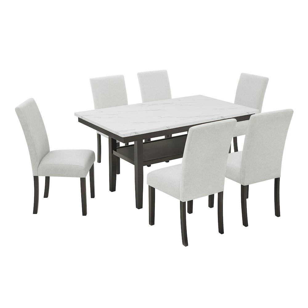 Carissa 7-Piece Wood Rectangle Dining Set in Stone. Picture 1