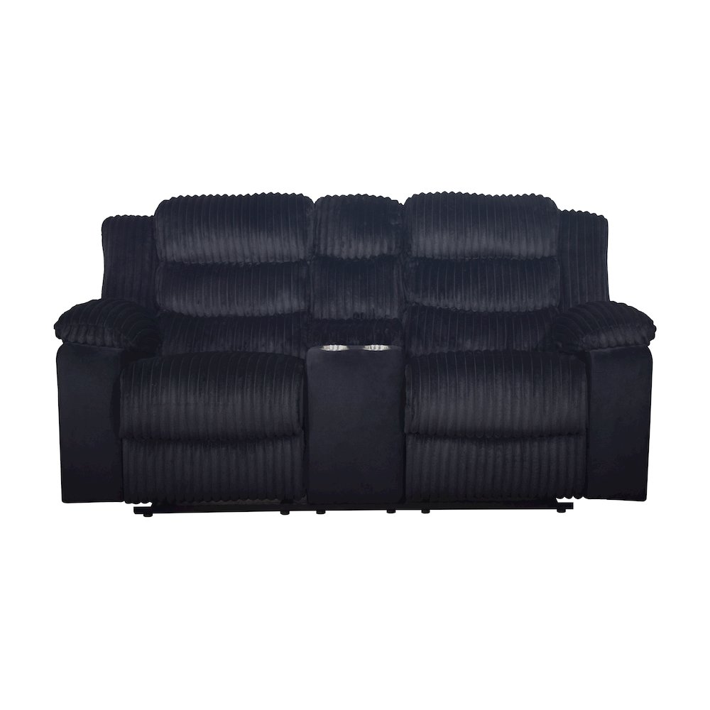 Willow Wood & Fabric Loveseat with Dual Recliner in Black. Picture 2