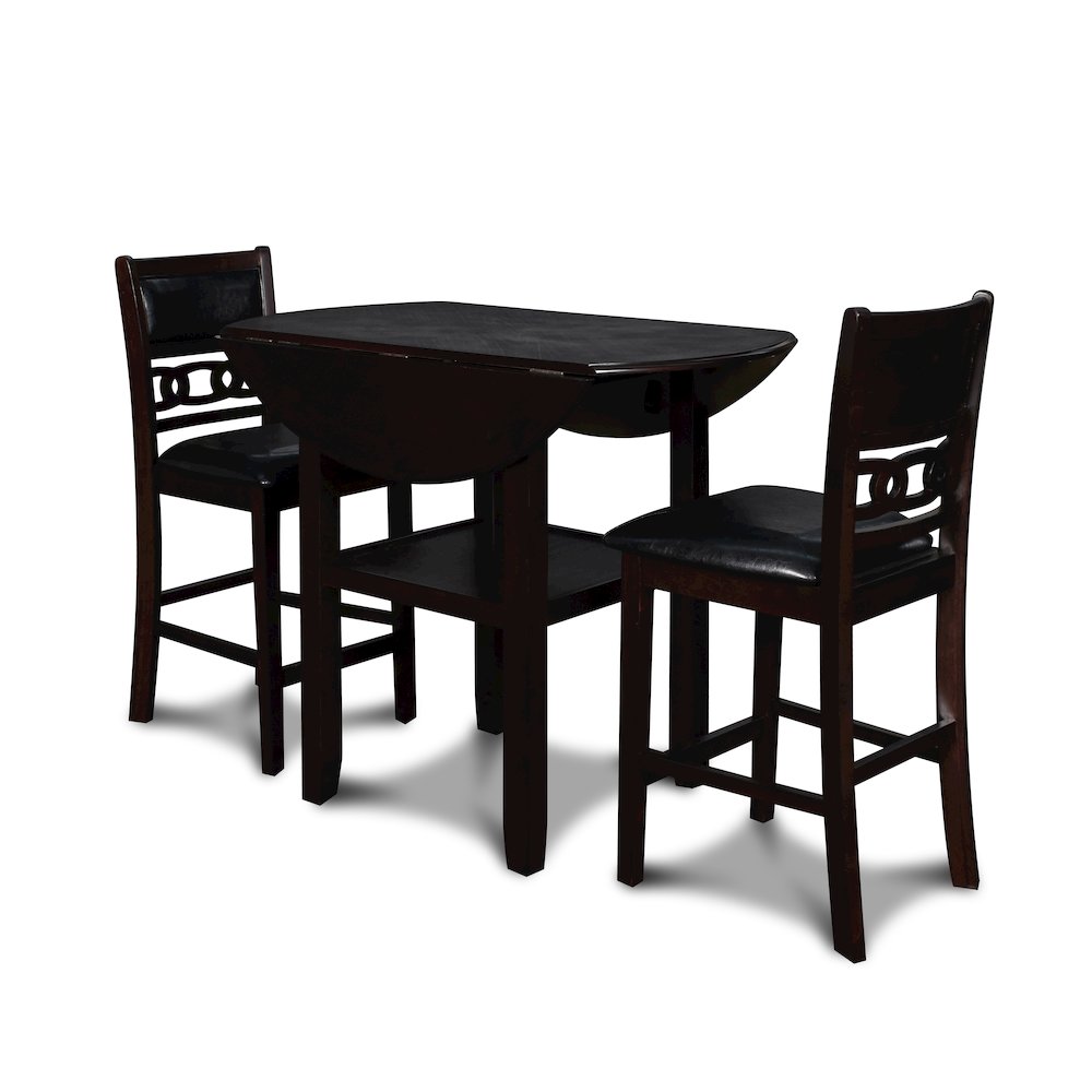 Gia 3-Piece 42" Wood Counter Drop Leaf Table Set, Ebony. Picture 1