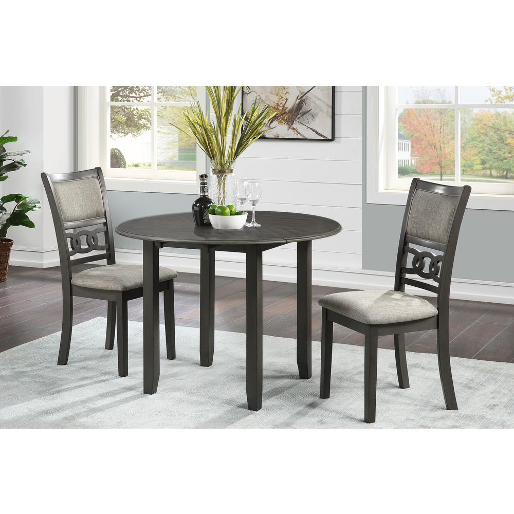 Gia 3-Piece 42" Wood Round Dining Set with 2 Chairs in Gray. Picture 2