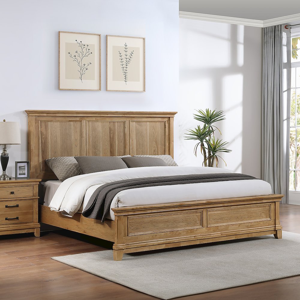 Sunstone Wood King Panel Bed in Honey Brown. Picture 5