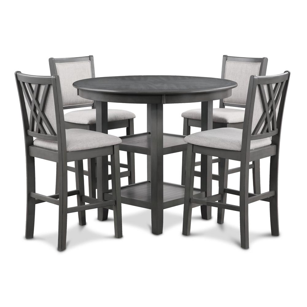 Amy 5-Piece Wood Round Counter Set with 4 Chairs in Gray. Picture 4
