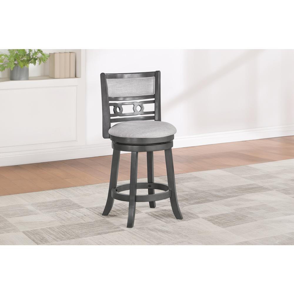 Gia 24" Solid Wood Swivel Counter Stool with Fabric Seat in Gray. Picture 6