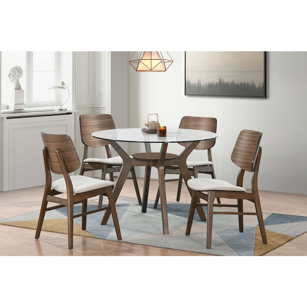 Oscar 5-Piece Wood Round Dining Table Set in Walnut/Beige. Picture 3