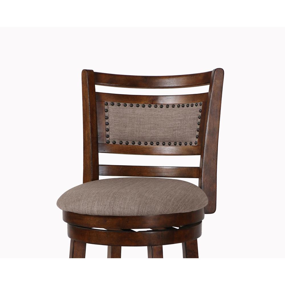 Aberdeen Wood Swivel Counter Stool with Fabric Seat in Dark Brown. Picture 4