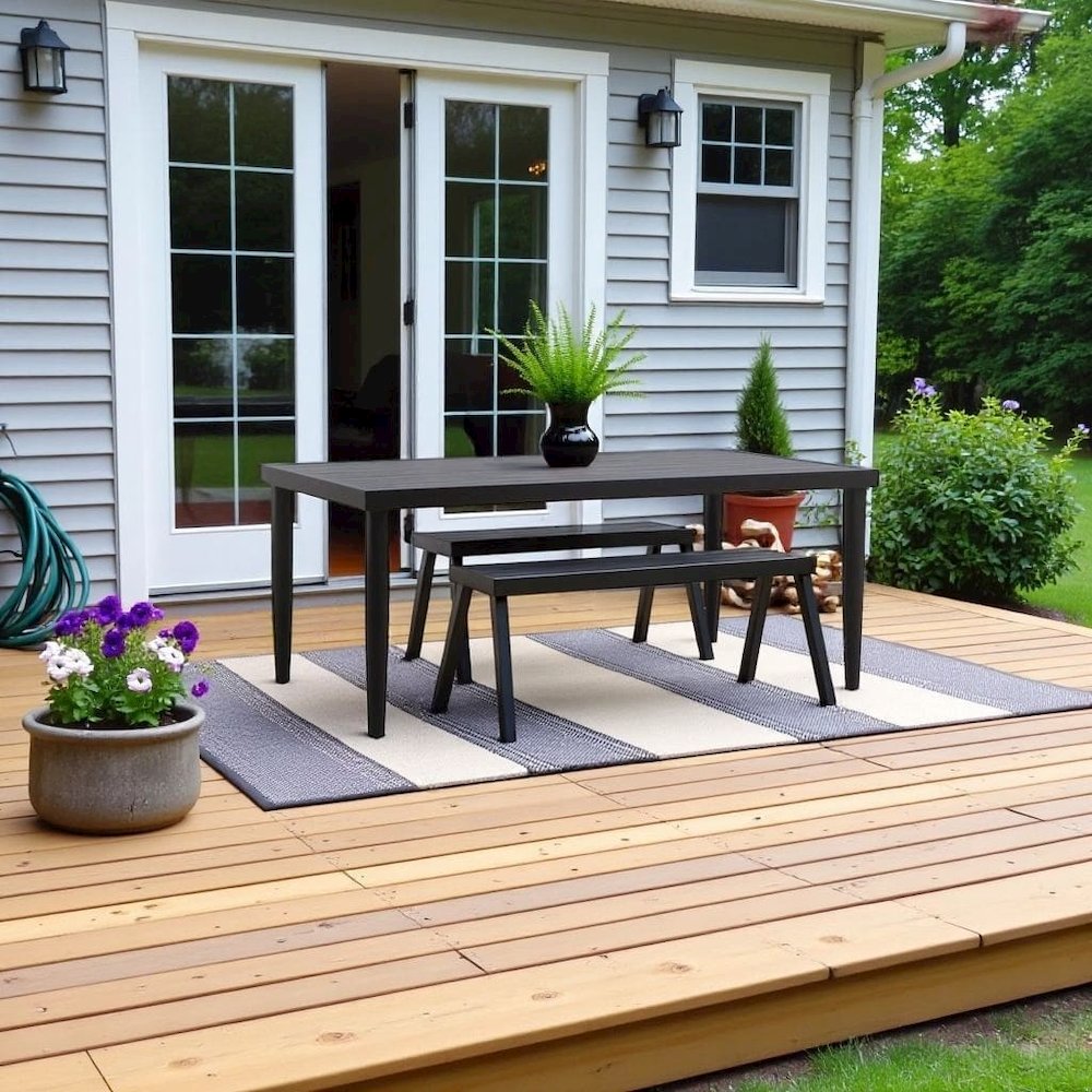Brown Metal Patio Dining Table, Outdoor Metal Table for Deck or Garden. Picture 3