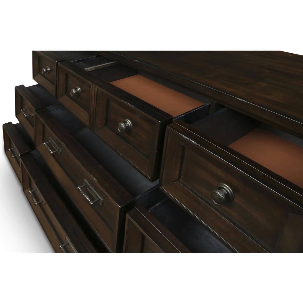 Furniture Sevilla Solid Wood 9-Drawer Dresser in Walnut. Picture 6