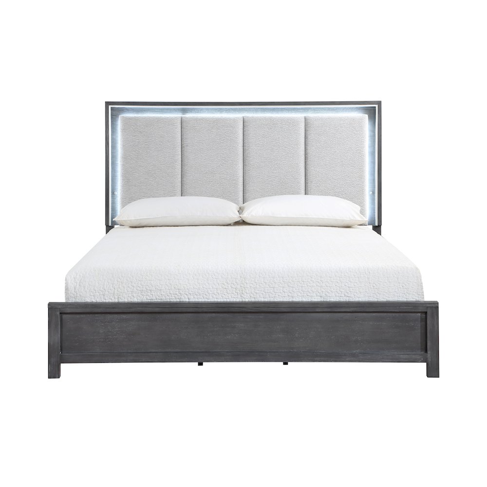 Odessa Wood Queen Bed, Charcoal Gray. Picture 6