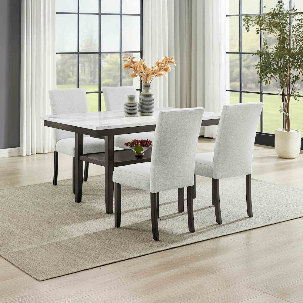 Carissa 5-Piece Wood Rectangle Dining Set in Stone. Picture 2