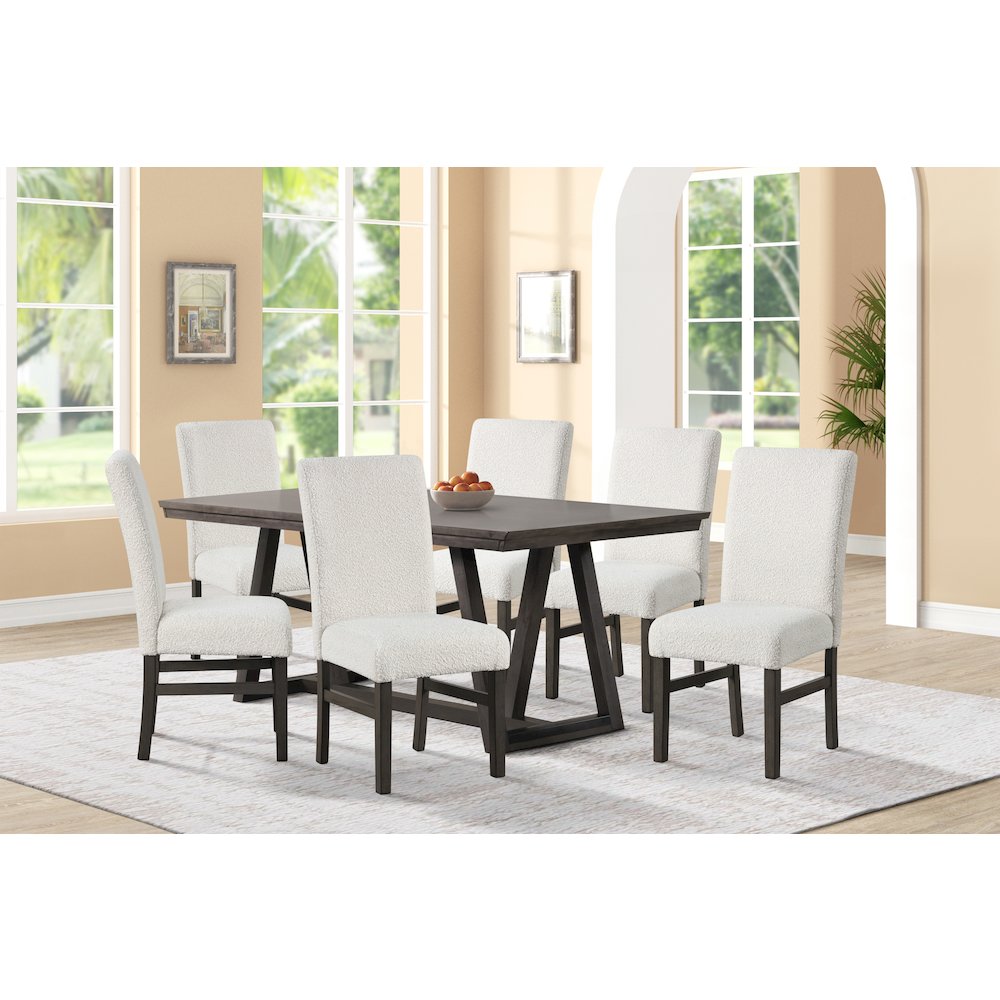 High Line 7-Piece Wood Rectangular Dining Table Set, White. Picture 2