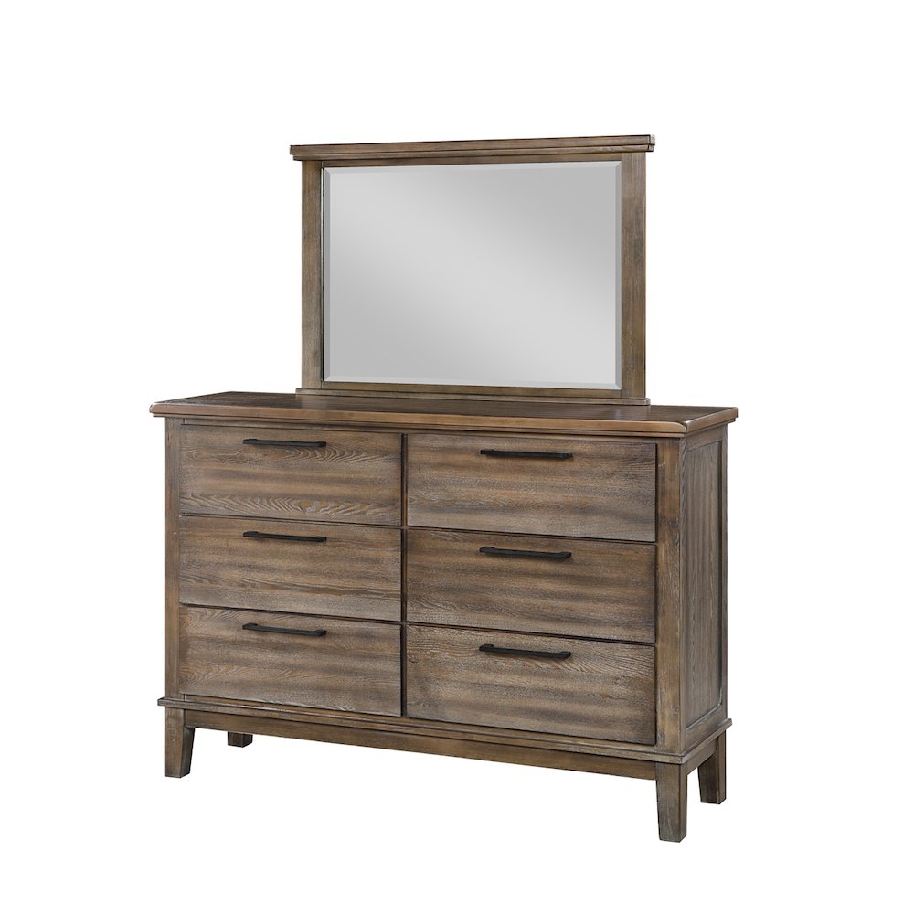 Cagney Wood 6-Drawer Dresser with Mirror, Vintage Gray. Picture 1