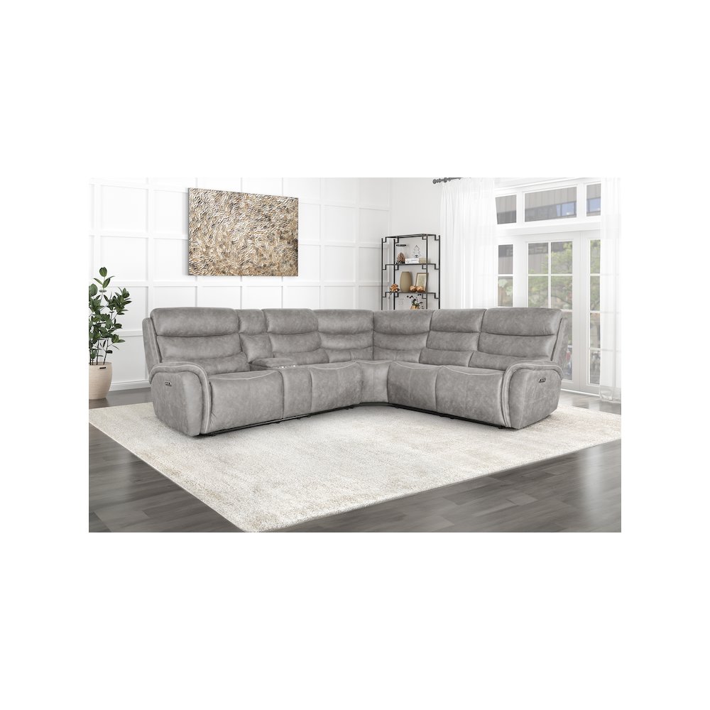 Kamari 3-Piece Polyester Fabric Power Sectional Set, Gray. Picture 13