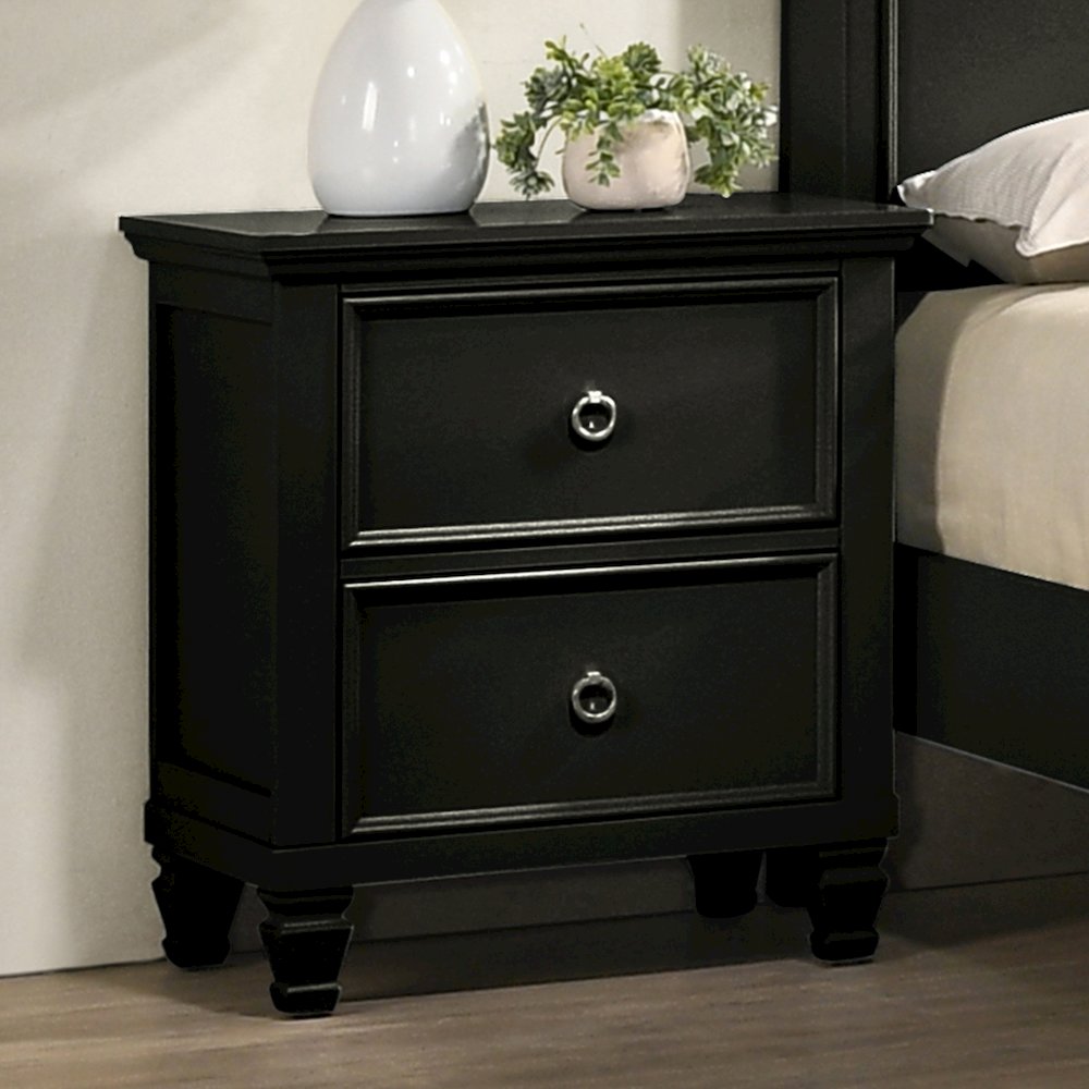 Tamarack Wood 2-Drawer Nightstand in Black. Picture 2
