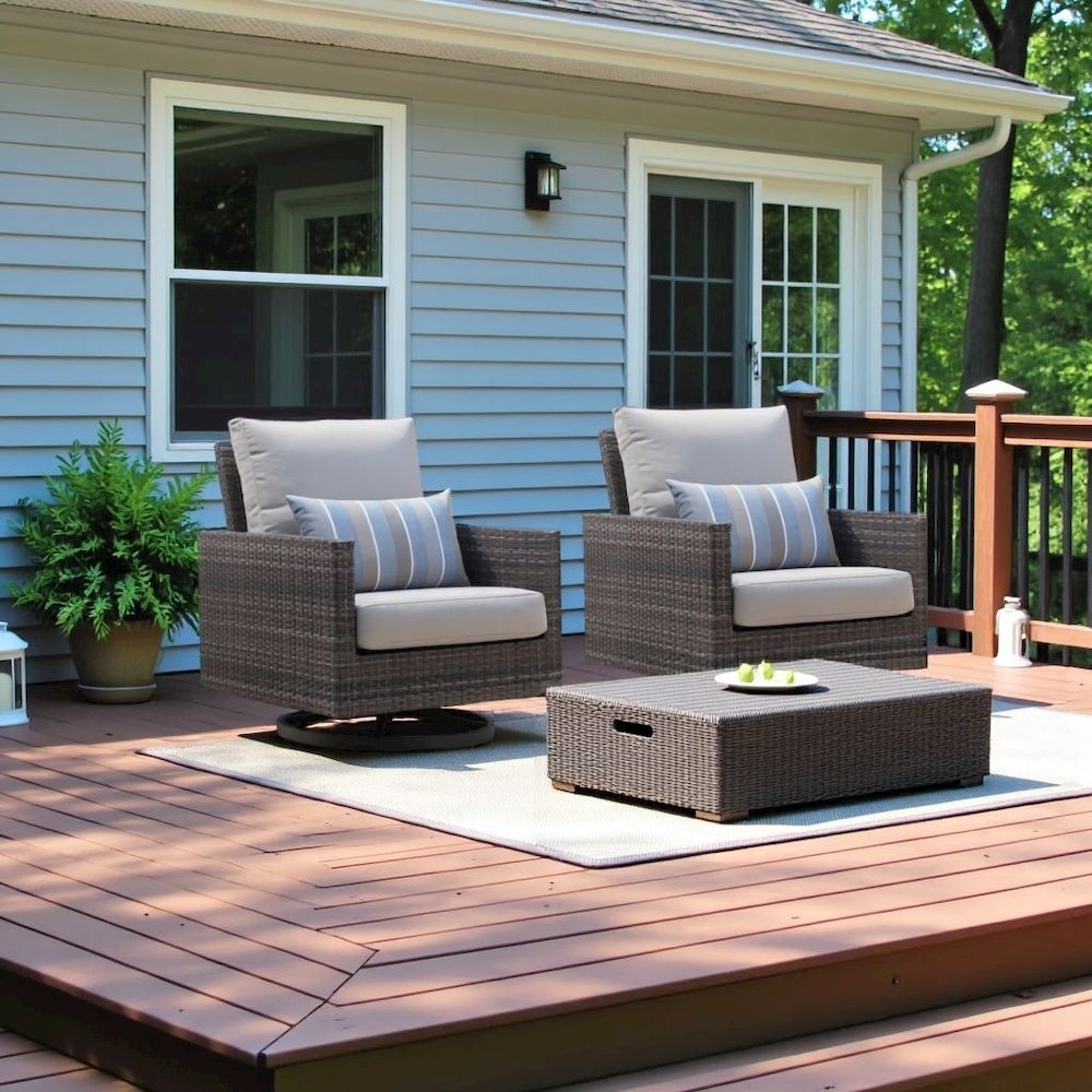 Gray Outdoor Swivel Chairs Set of 2, Wicker Patio Club Seating Pair. Picture 2