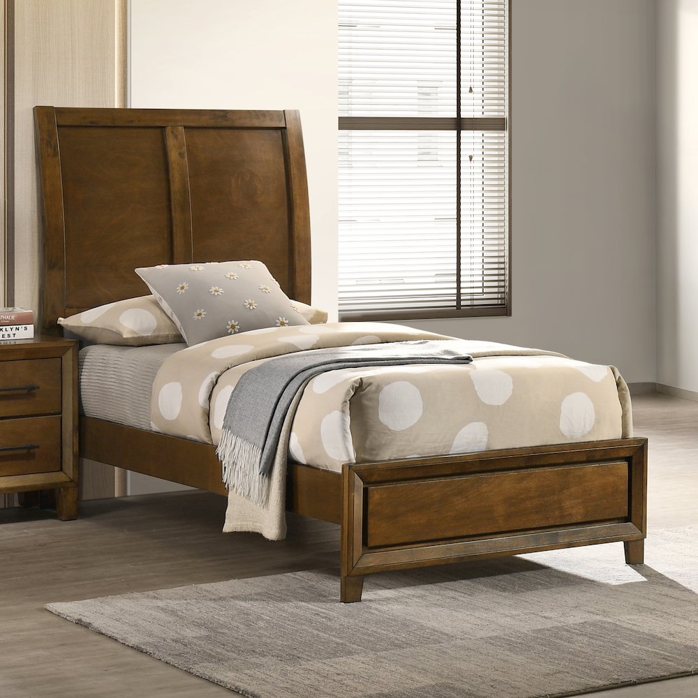 Ballard Wood Twin Panel Bed in Walnut Brown. Picture 7