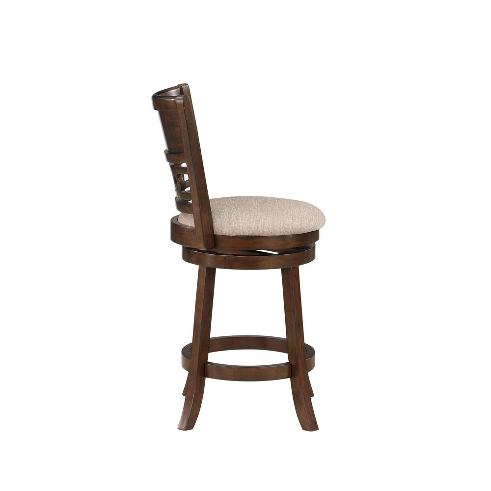 Gia 24" Solid Wood Swivel Counter Stool with Fabric Seat in Cherry. Picture 3