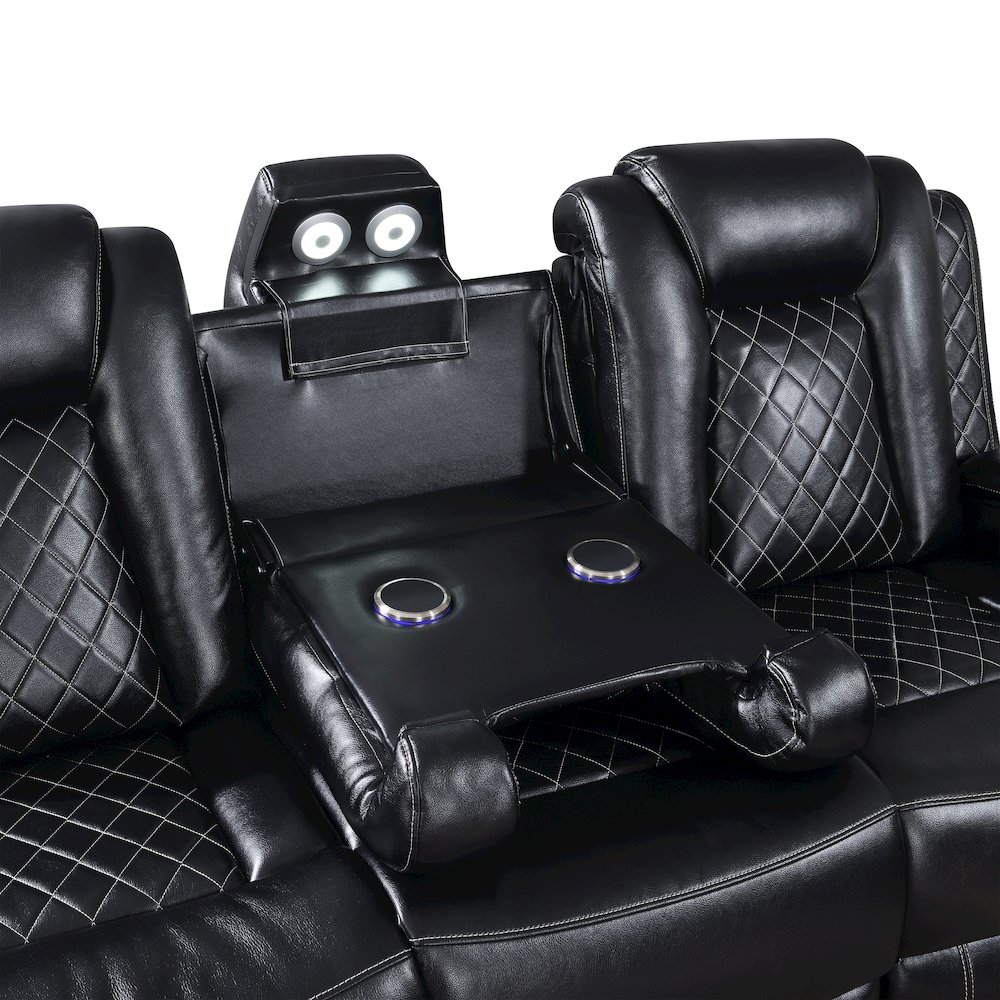 Orion II Faux Leather Power Sofa, Black. Picture 6