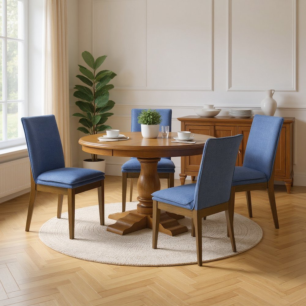 5-Piece Wood Dining Set in Brown and Blue. Picture 3