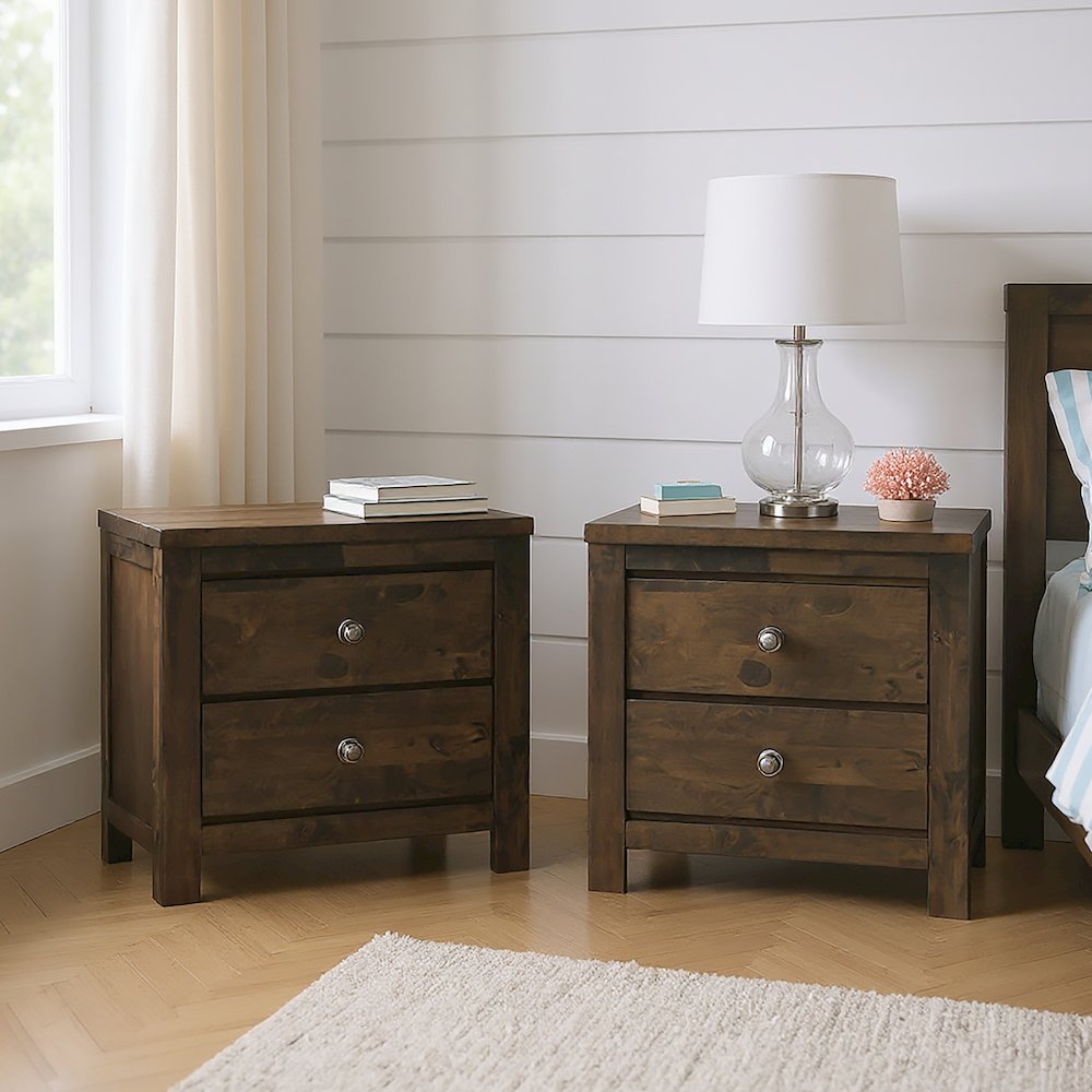Blue Ridge Wood 2-Drawer Nightstand in Gray (Set of 2). Picture 7