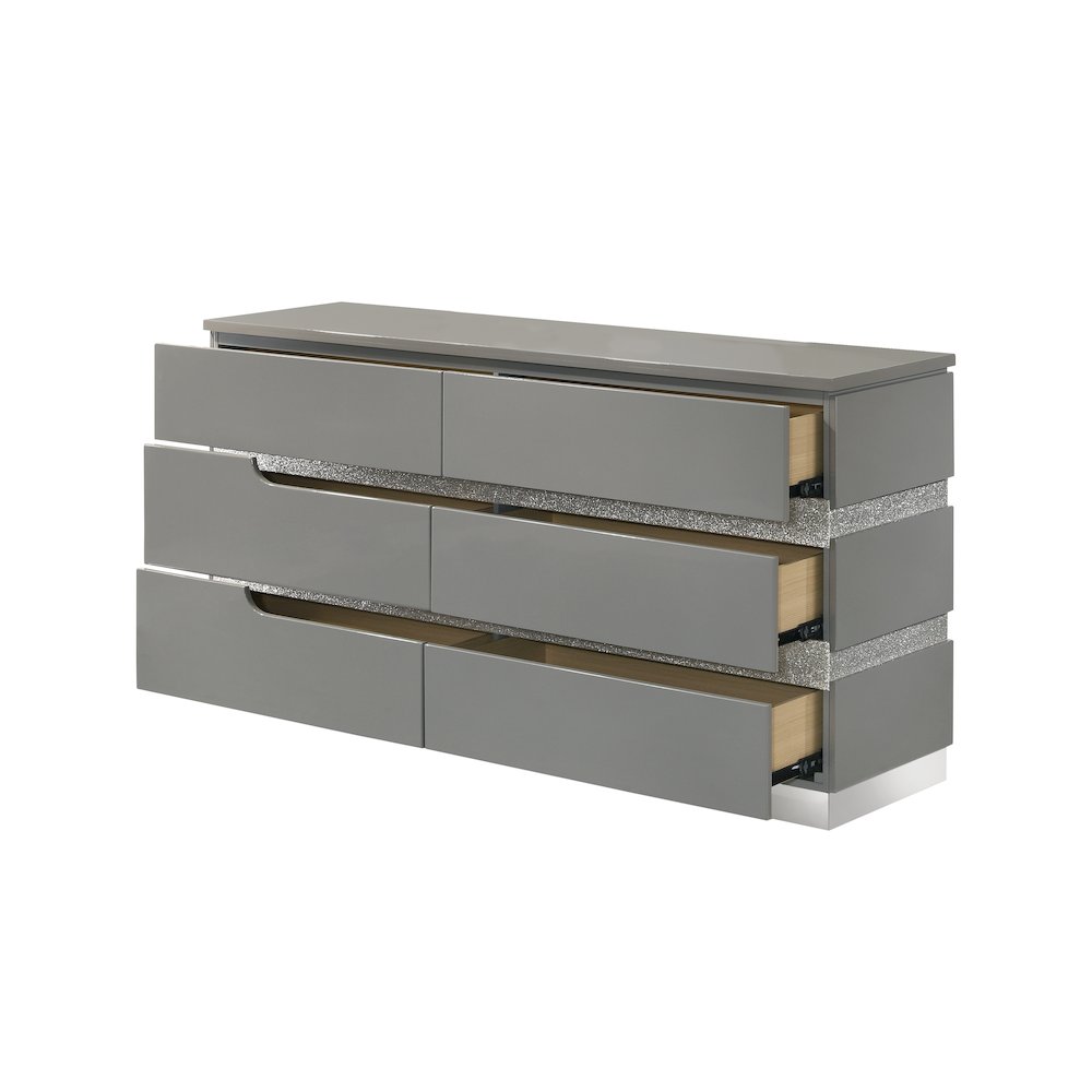 Paradox Glam Wood 6-Drawer Dresser, Gray. Picture 3