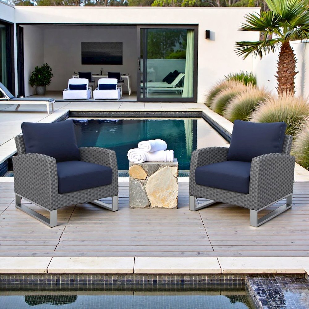 Outdoor Chairs Set of 2 Gray Aluminum Metal Patio Furniture Sets Chairs. Picture 2