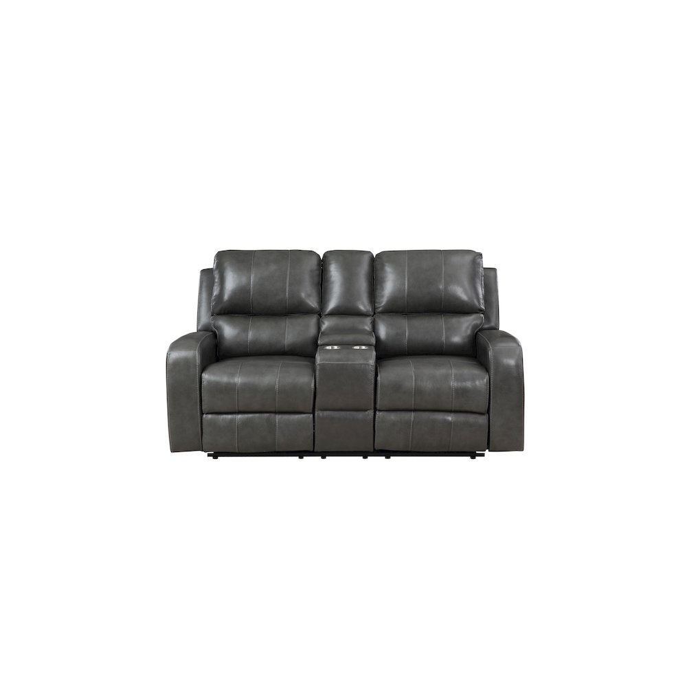 Linton Leather Console Loveseat W/ Pwr Fr-Gray. Picture 2