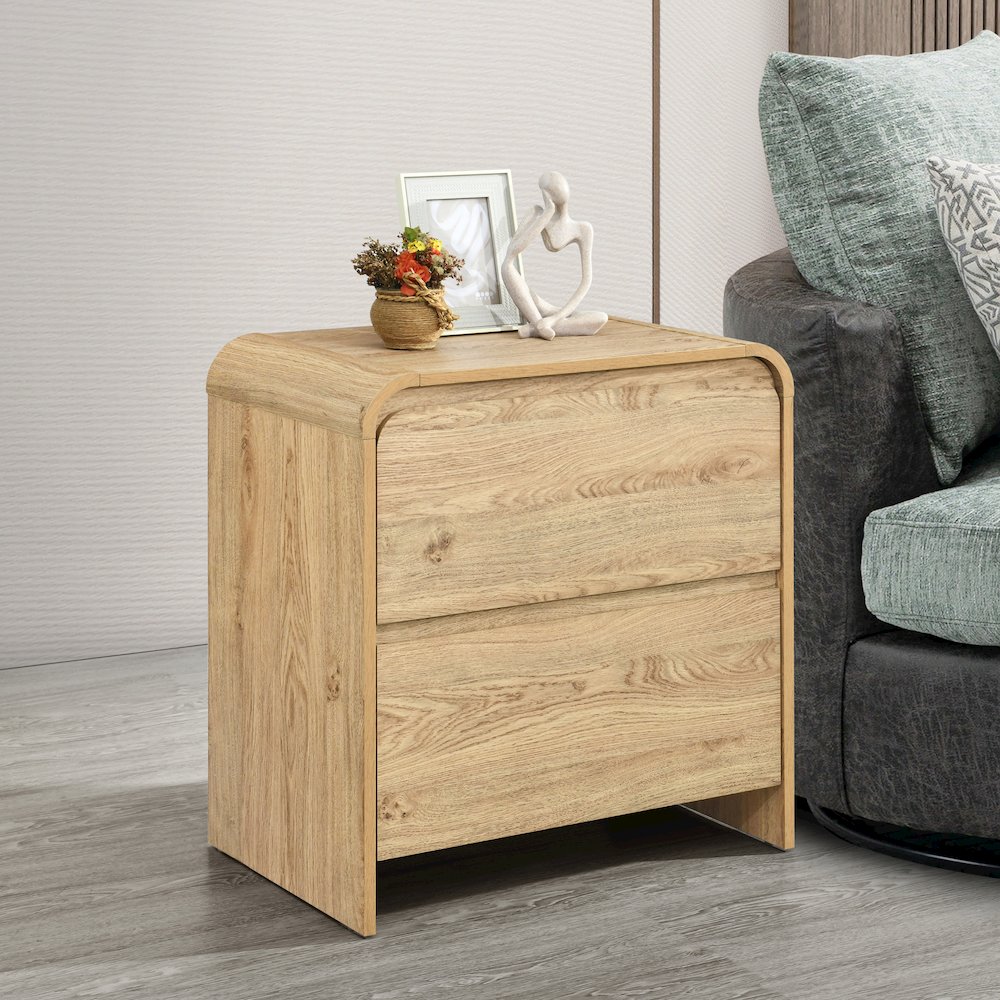 Mara Wood 2-Drawer End Table in Natural/Beige. Picture 10