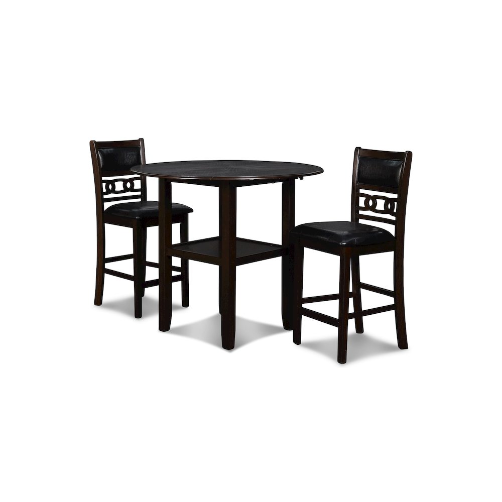 Gia 3-Piece 42" Wood Counter Drop Leaf Table Set, Ebony. Picture 3