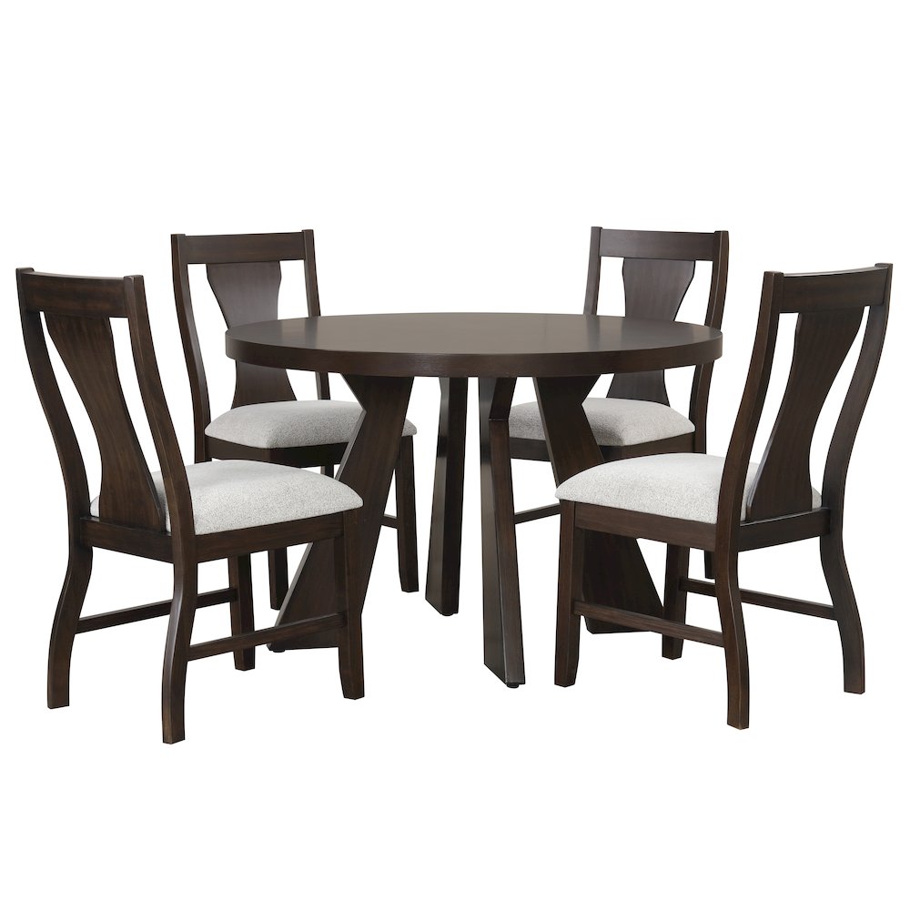Chestnut Ridge 5-Piece Wood Round Table Set in Brown. Picture 3