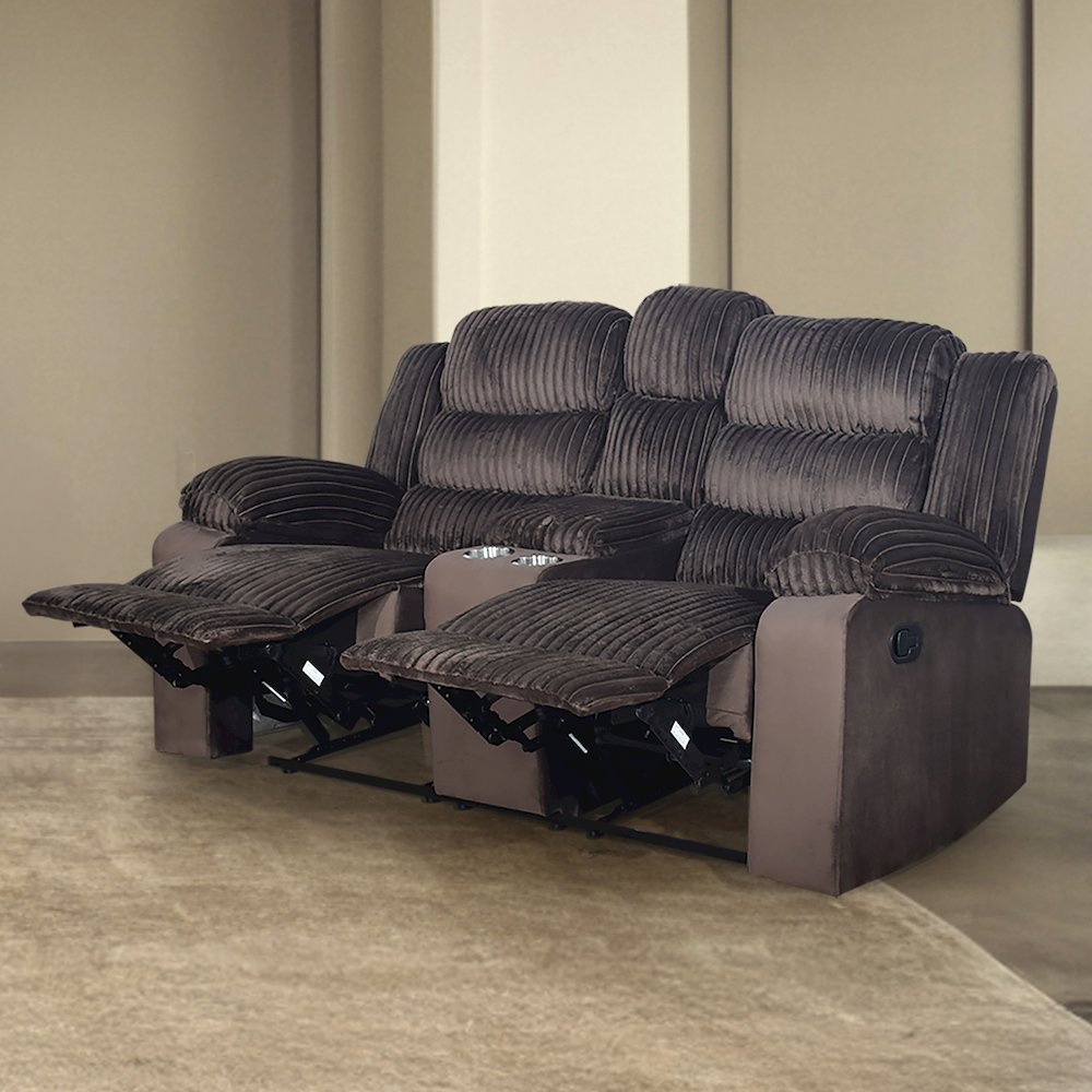Willow Wood & Fabric Loveseat with Dual Recliner in Brown. Picture 8