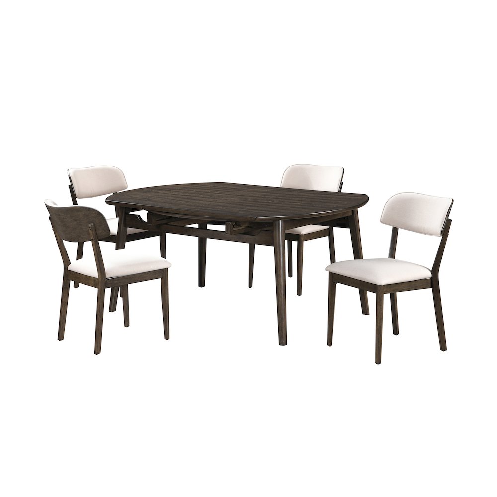 Rex 5-Piece Wood Round Dining Set with Leaf Table, Walnut. Picture 1