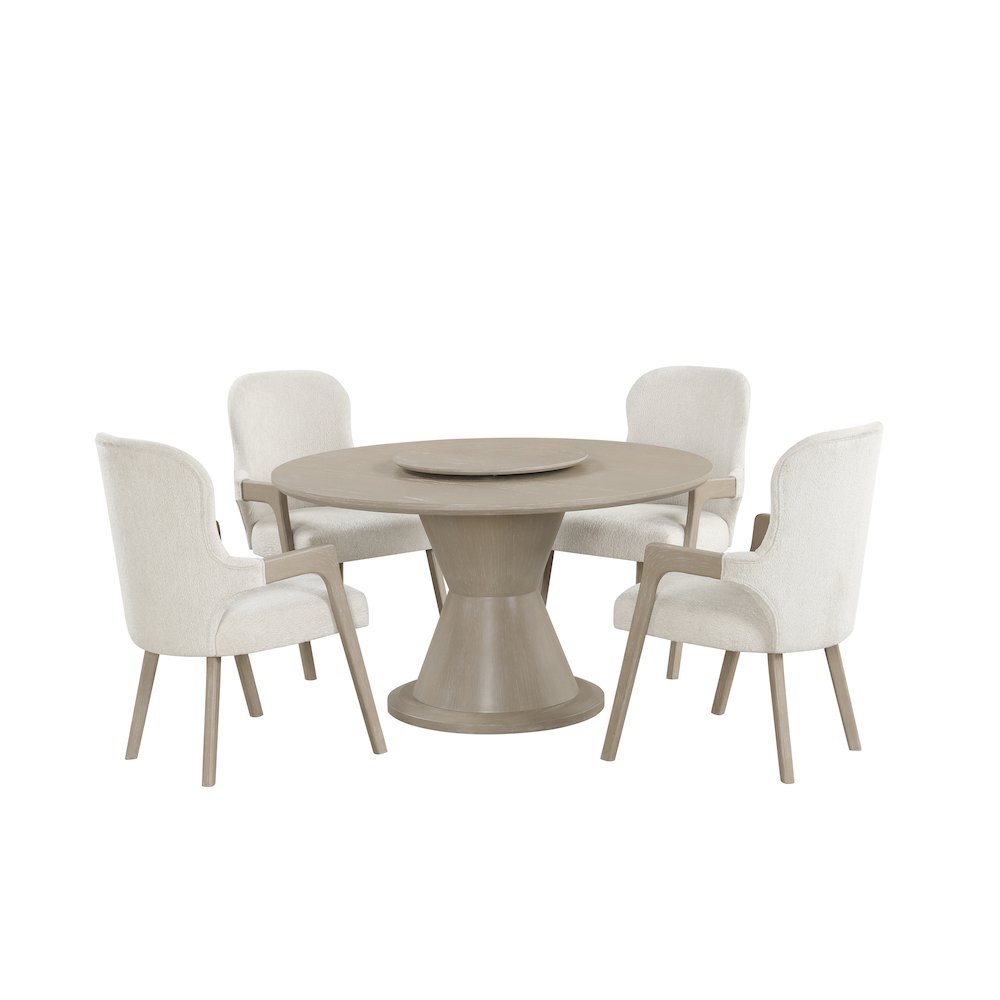 Gwendolyn 5-Pc Wood Round Dining Set w Arm Chairs in Taupe. Picture 3