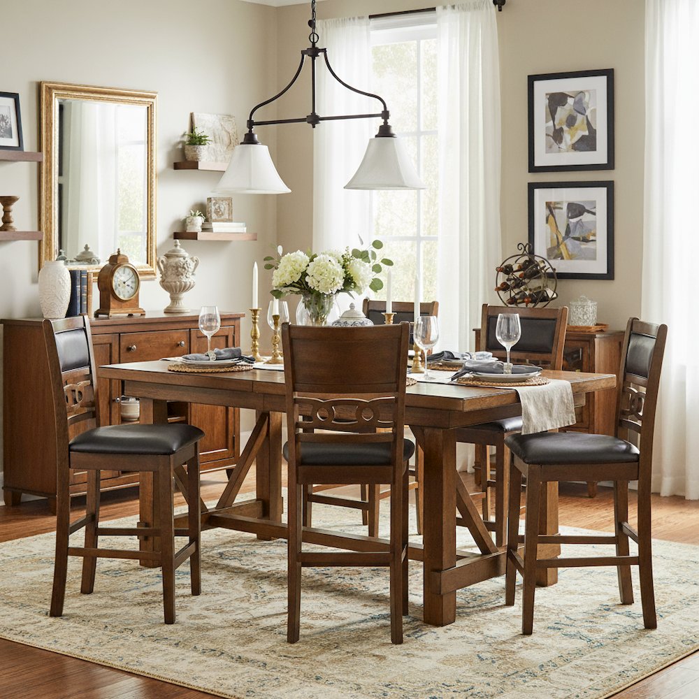Brown Wood Dining Chairs Set Of 2, Faux Leather Farmhouse Style Dining Chairs. Picture 2