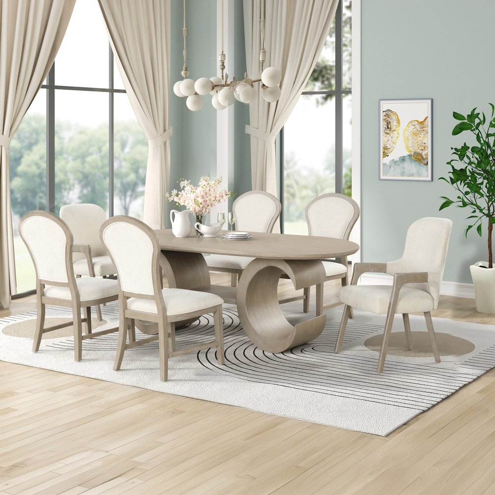 Gwendolyn 7-Pc Wood Oval Dining Set with 6-Chair in Taupe. Picture 2