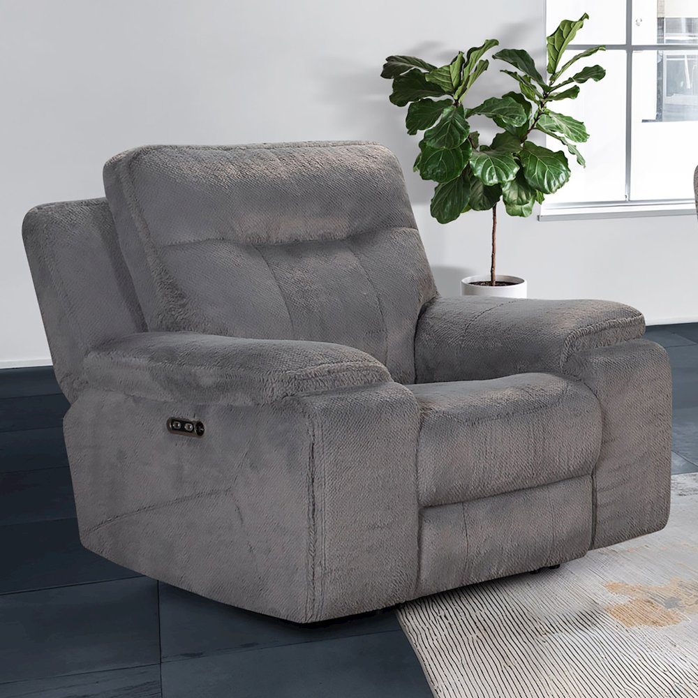 Teddy Fabric Recliner with Power Headrest and Footrest in Gray. Picture 3