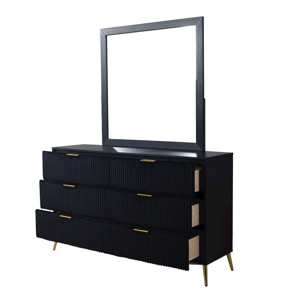 Kailani Wood 6-Drawer Dresser with Mirror, Black. Picture 4