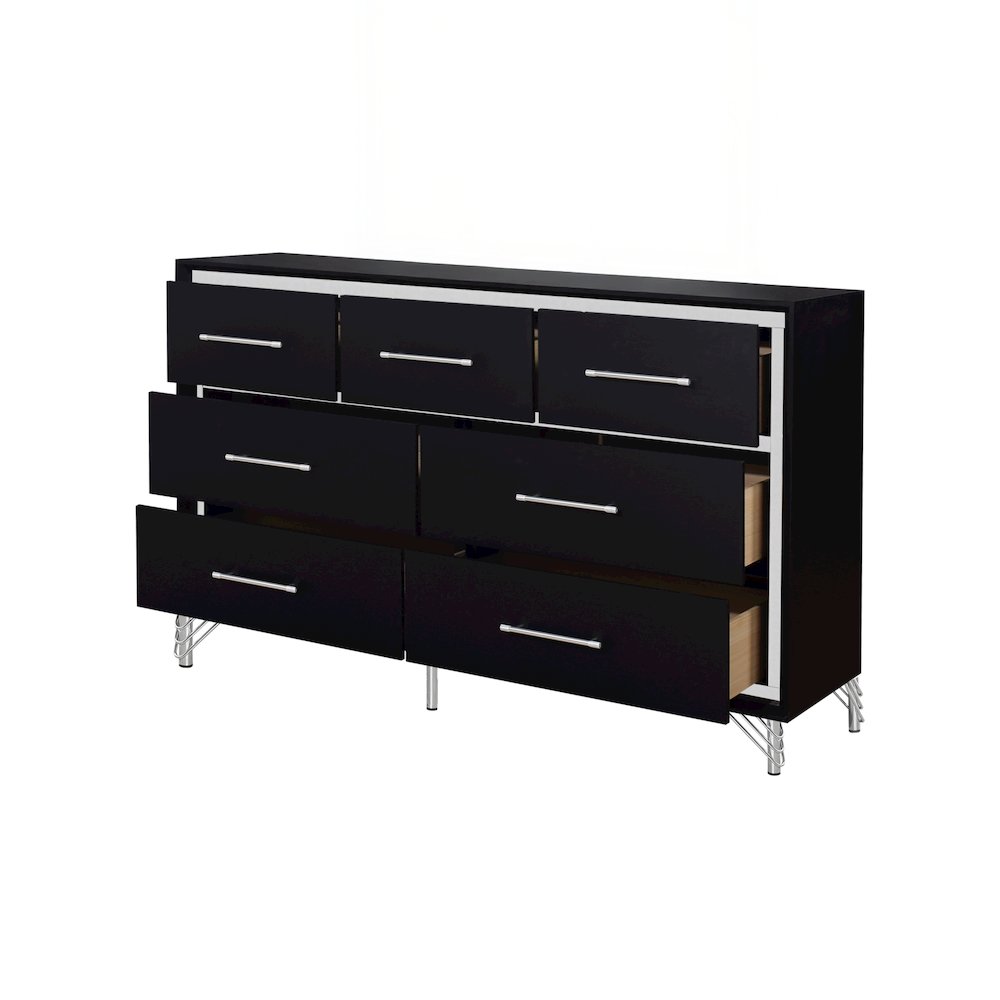 Ava Wood 7 Metal Glide Drawers Dresser in Ebony Black. Picture 4