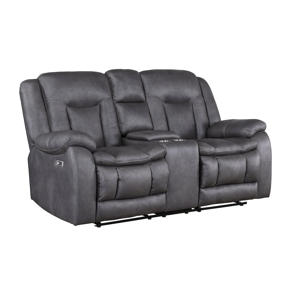 Morello Fabric Console Loveseat w/ Power Footrest, Gray. Picture 1