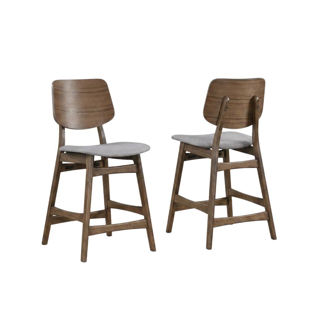 Solid Wood Counter Stools with Upholstered Seat, Dark Gray, Set of 2. Picture 1