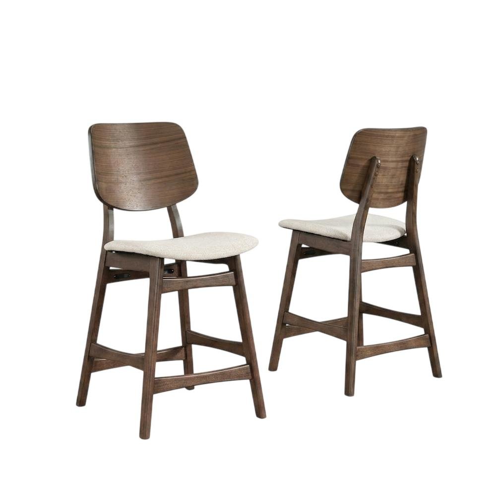 Wood Upholstered Counter Height Bar Stools for Kitchen Island, Walnut, Set of 2. Picture 1