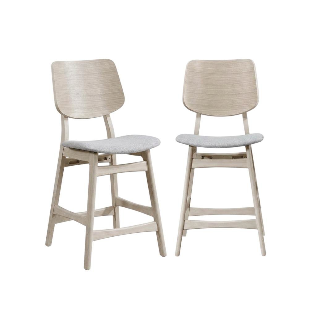 Wood Upholstered Counter Bar Stools for Kitchen Island, White Ash, Set of 2. Picture 1