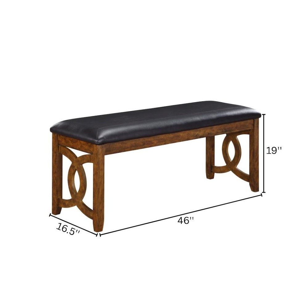 Brown Solid Wood 46 Inch Faux Leather Vintage Bench For Living Room. Picture 6