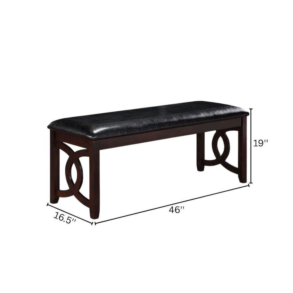 Ebony Black Solid Wood 46 Inch Faux Leather Vintage Bench For Living Room. Picture 6