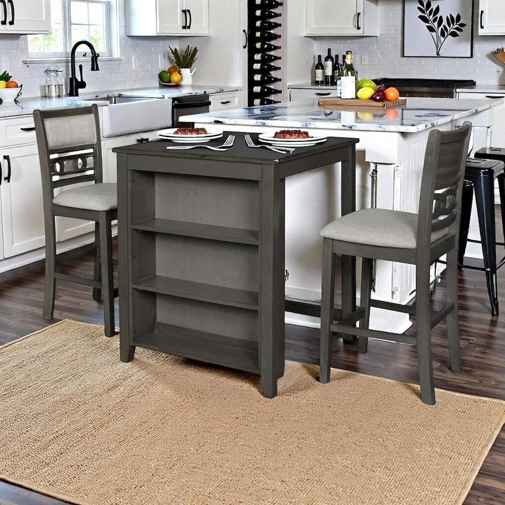 Gray Small Dining Table for 2 – Compact Solid Wood Table and Chairs Set. Picture 2