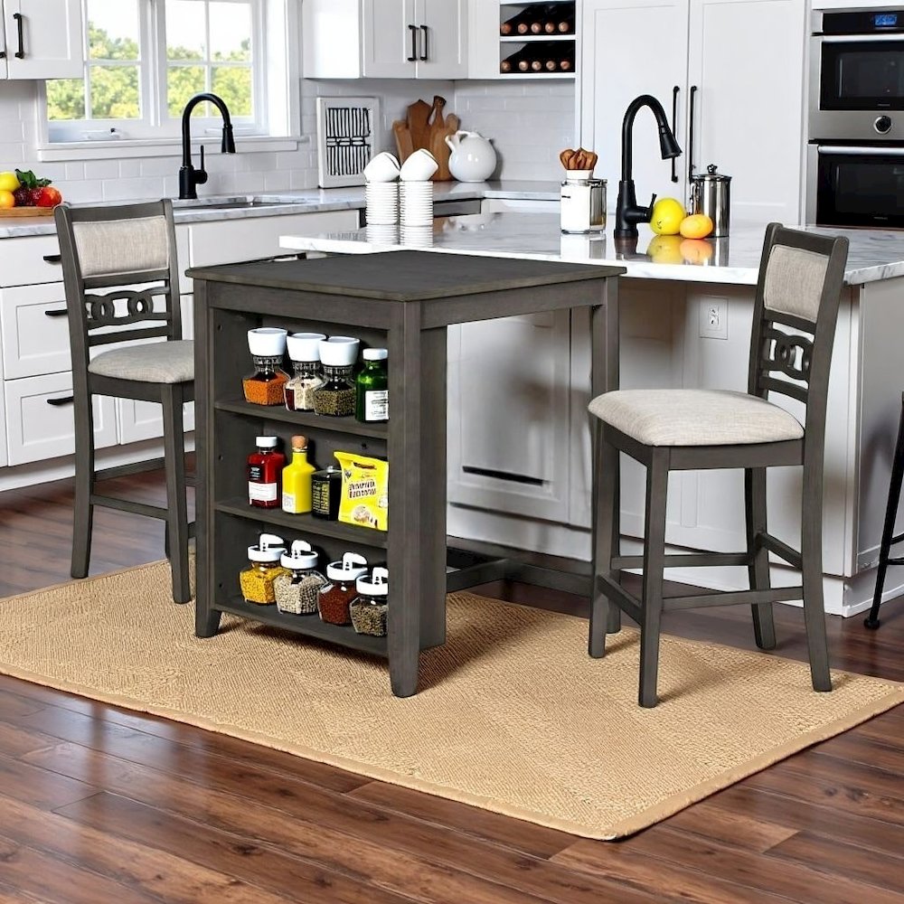 Gray Small Dining Table for 2 – Compact Solid Wood Table and Chairs Set. Picture 3