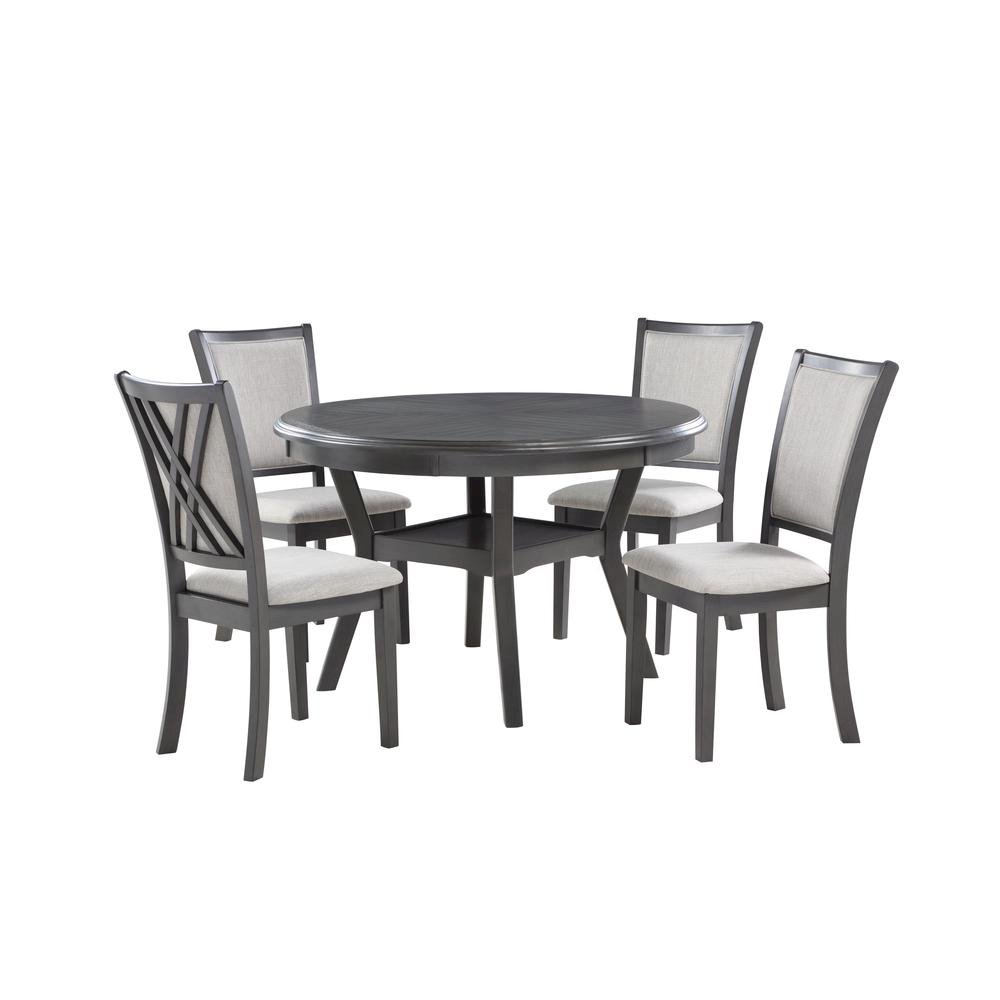 Gray Wood Round Dining Table Set for 4 – Kitchen and Dining Room Use. Picture 1