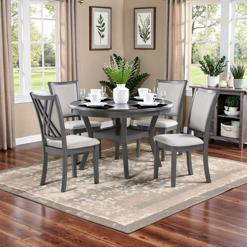 Gray Wood Round Dining Table Set for 4 – Kitchen and Dining Room Use. Picture 2