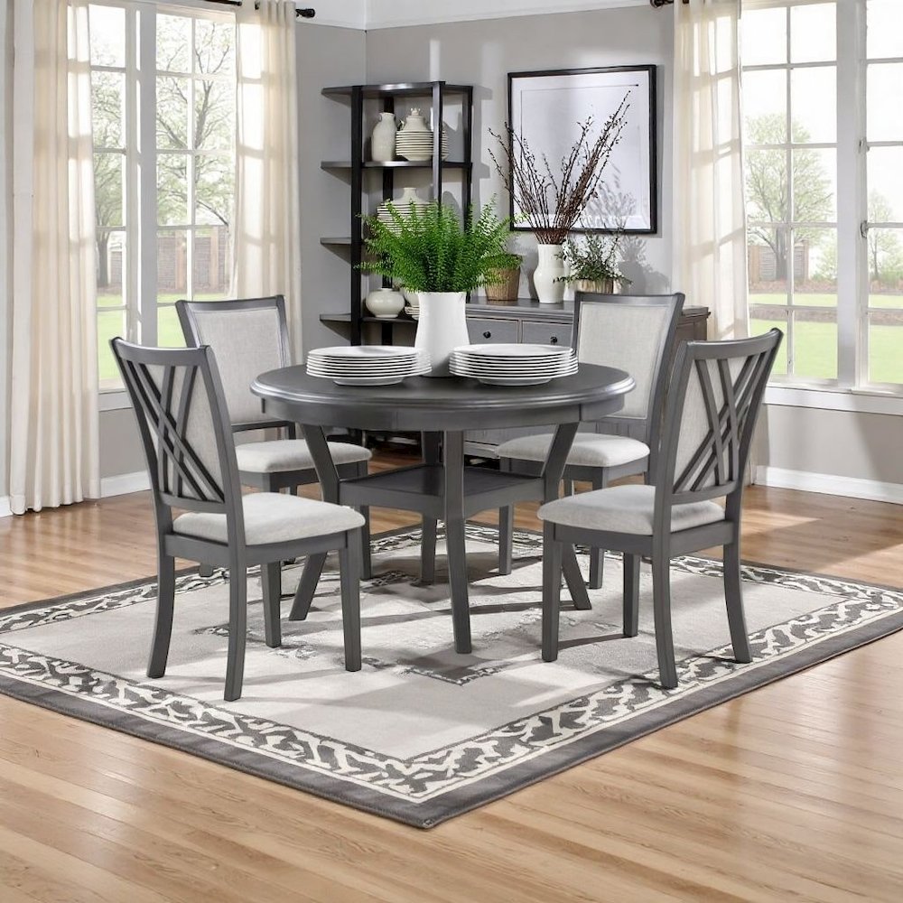 Gray Wood Round Dining Table Set for 4 – Kitchen and Dining Room Use. Picture 3