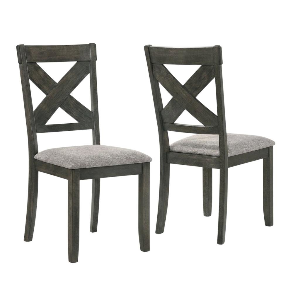 Solid Wood and Fabric-Upholstered Rustic Side Chair, Rustic Brown, Set of 2. Picture 1